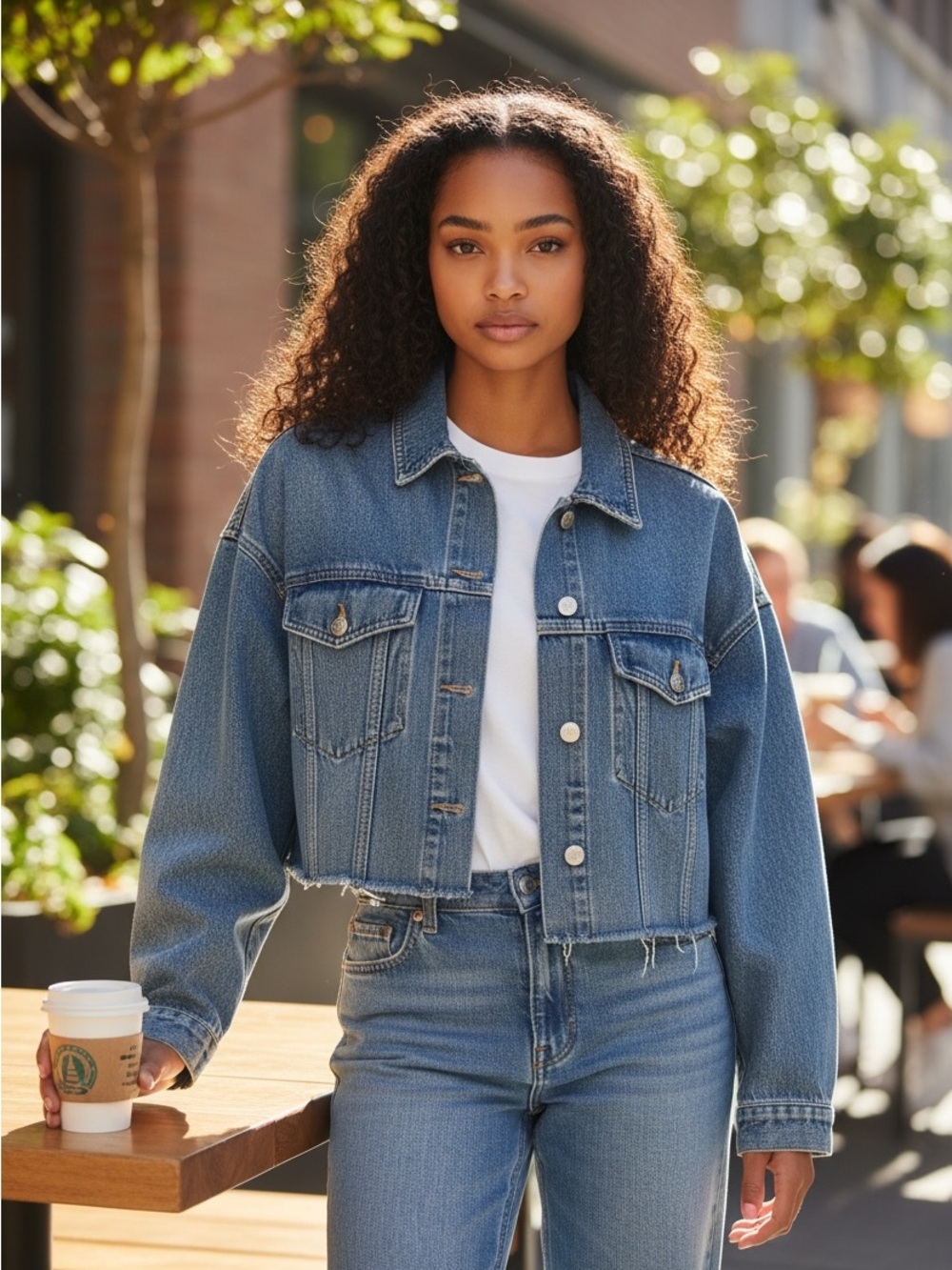 Garage Cropped women's Denim jean Jacket - size Medium Blue